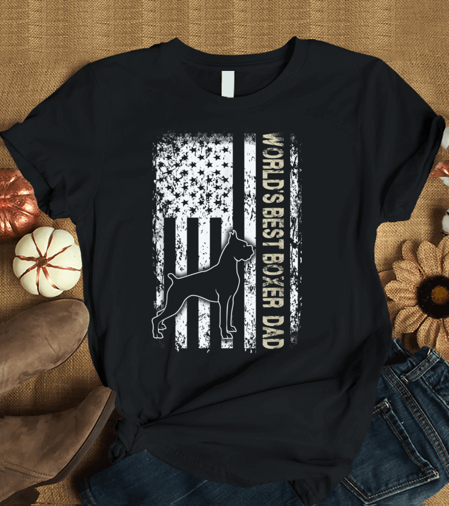 World's Best Boxer Dad Dog Lovers American Flag Father's Day T-Shirt