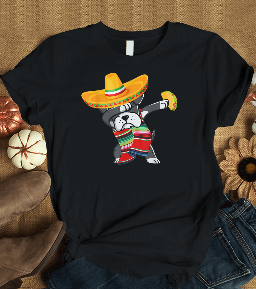 Boxer Dabbing Sombrero Taco Cinco de Mayo Dog T-Shirt