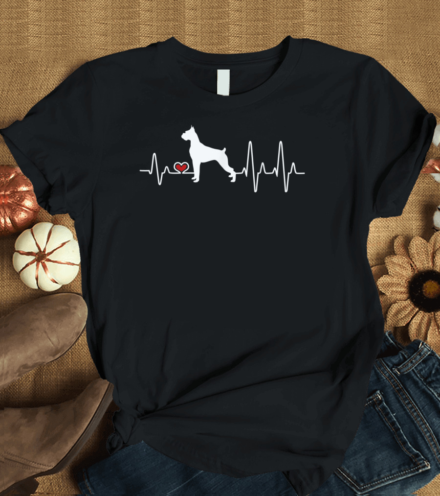 Boxer Dog Heartbeat with Pulse and Red Heart T-Shirt