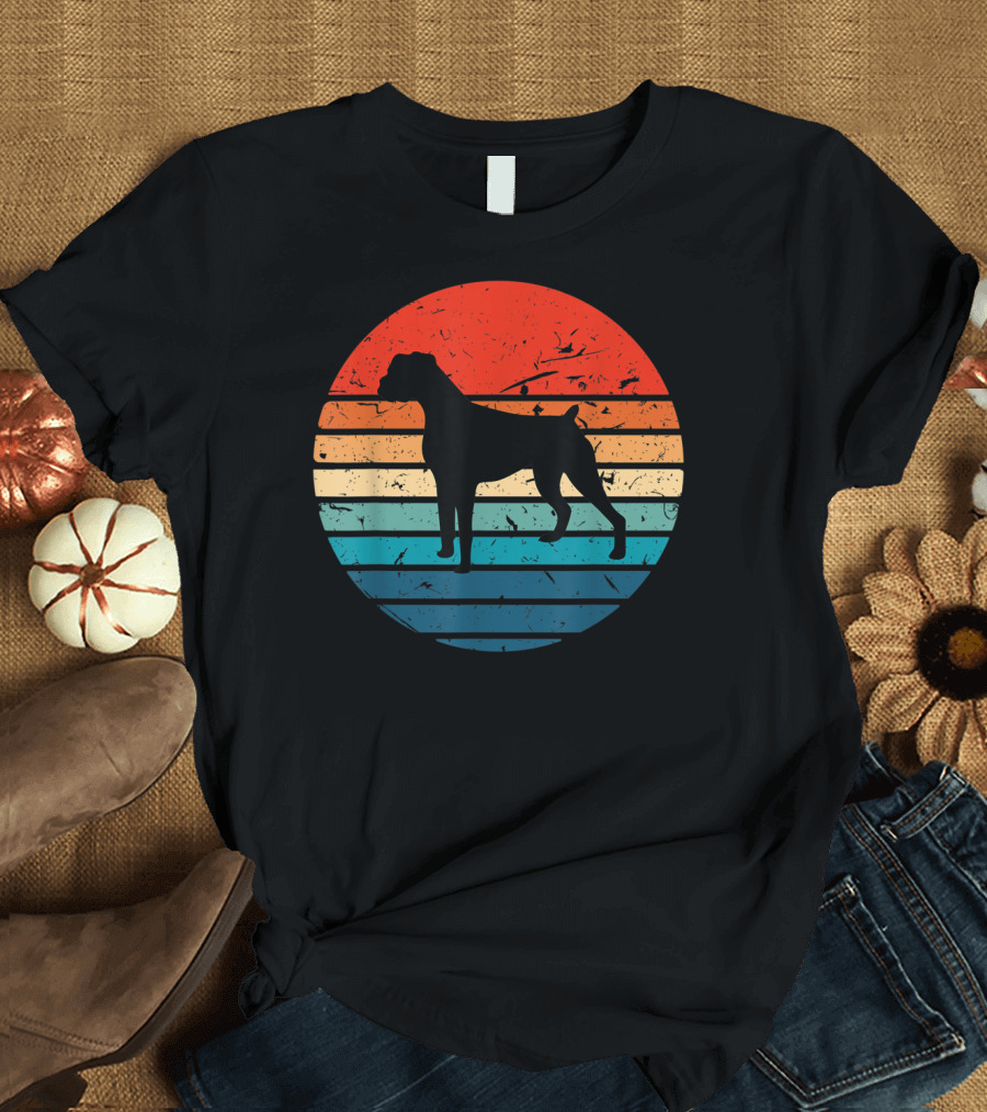 Boxer Dog Retro 70s 80s Striped T-Shirt