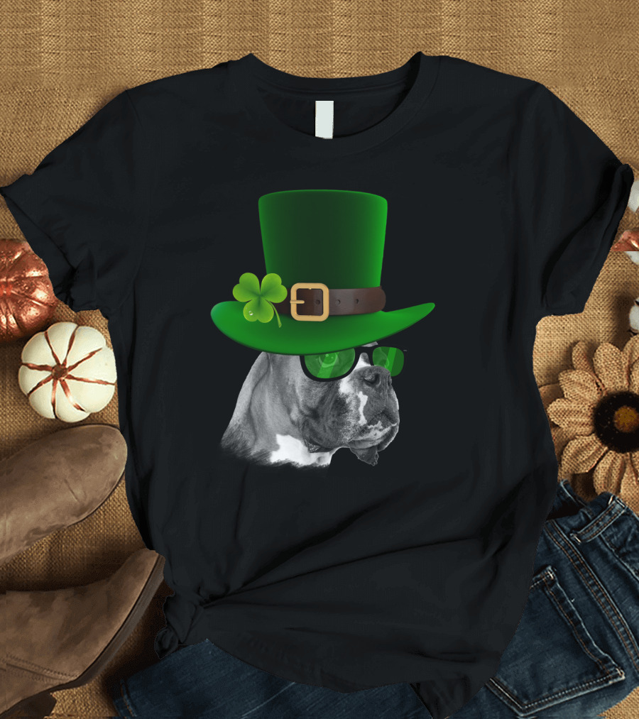 Boxer Dog St Patrick's Day Green Hat Shamrock T-Shirt