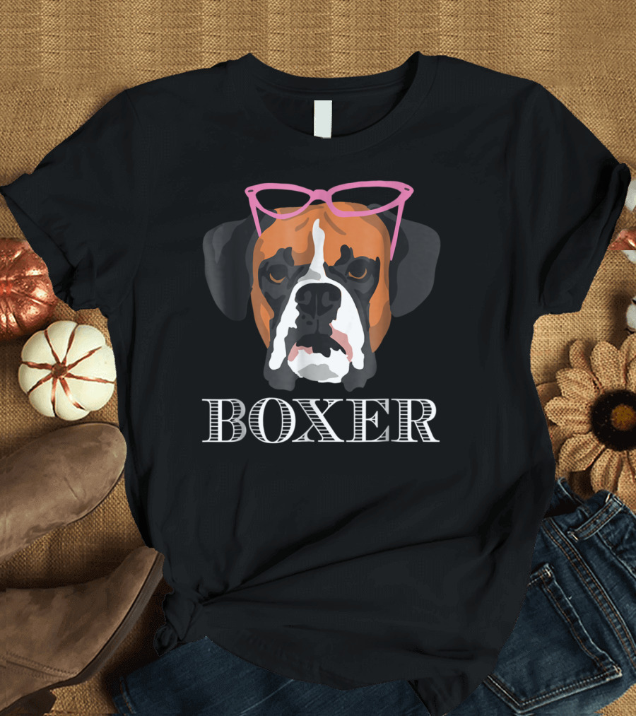 Boxer Dog Wearing Pink Glasses T-Shirt