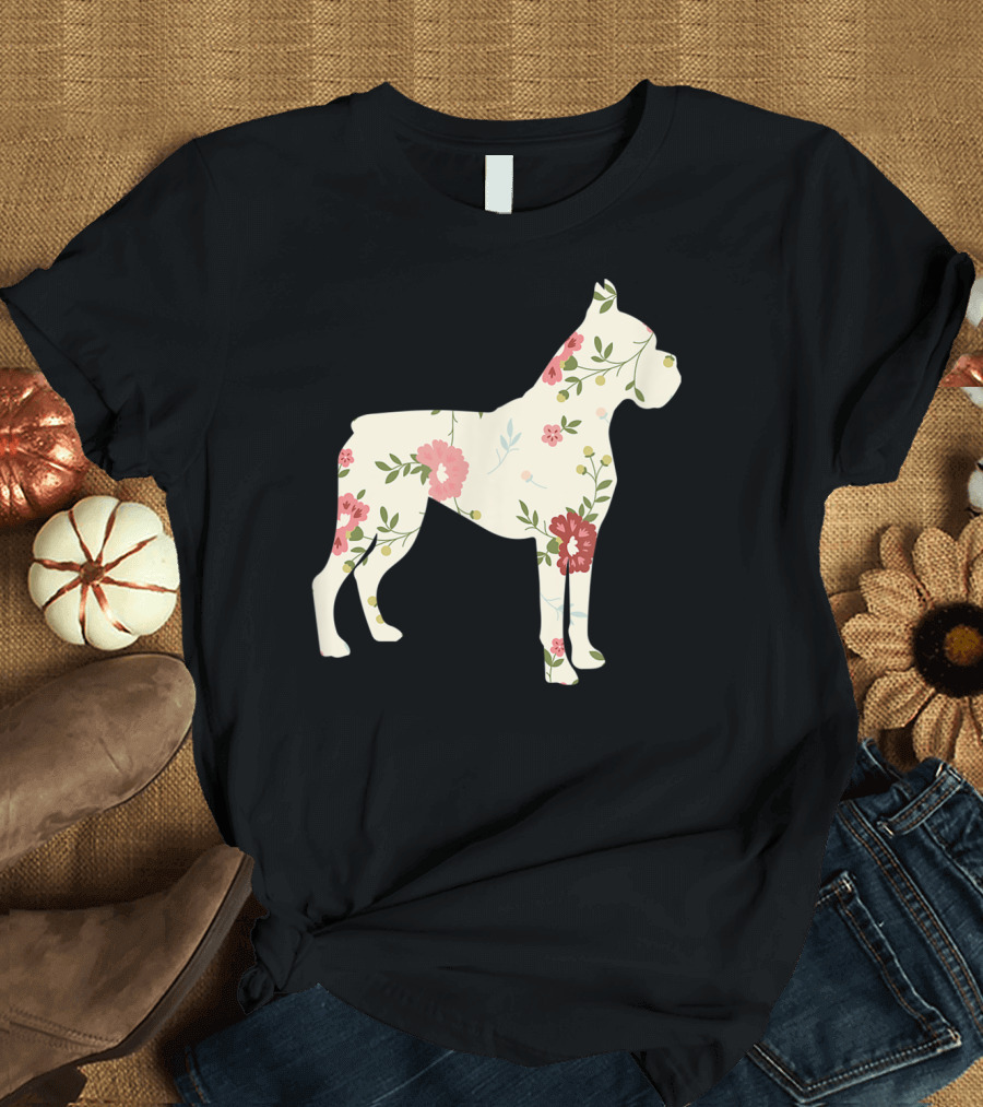Cute Boxer Vintage Floral Dog Flower T-Shirt