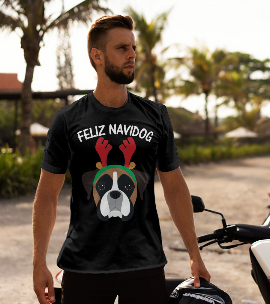 Feliz Navidog Navidad Boxer Dog Reindeer Antlers T-Shirt