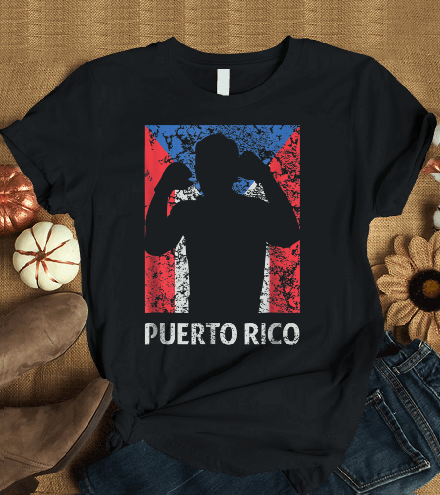Puerto Rico Flag Boxer Silhouette Pride T-Shirt