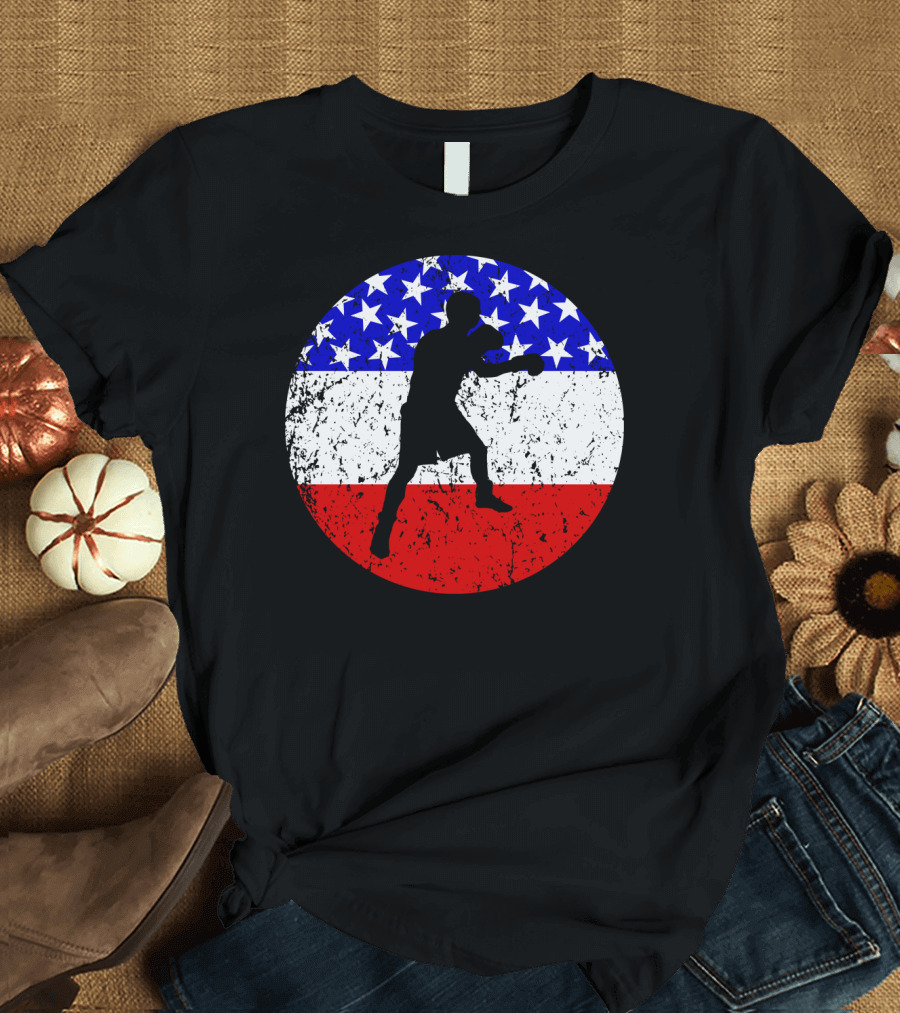 American Flag Boxing Vintage Boxer Silhouette T-Shirt
