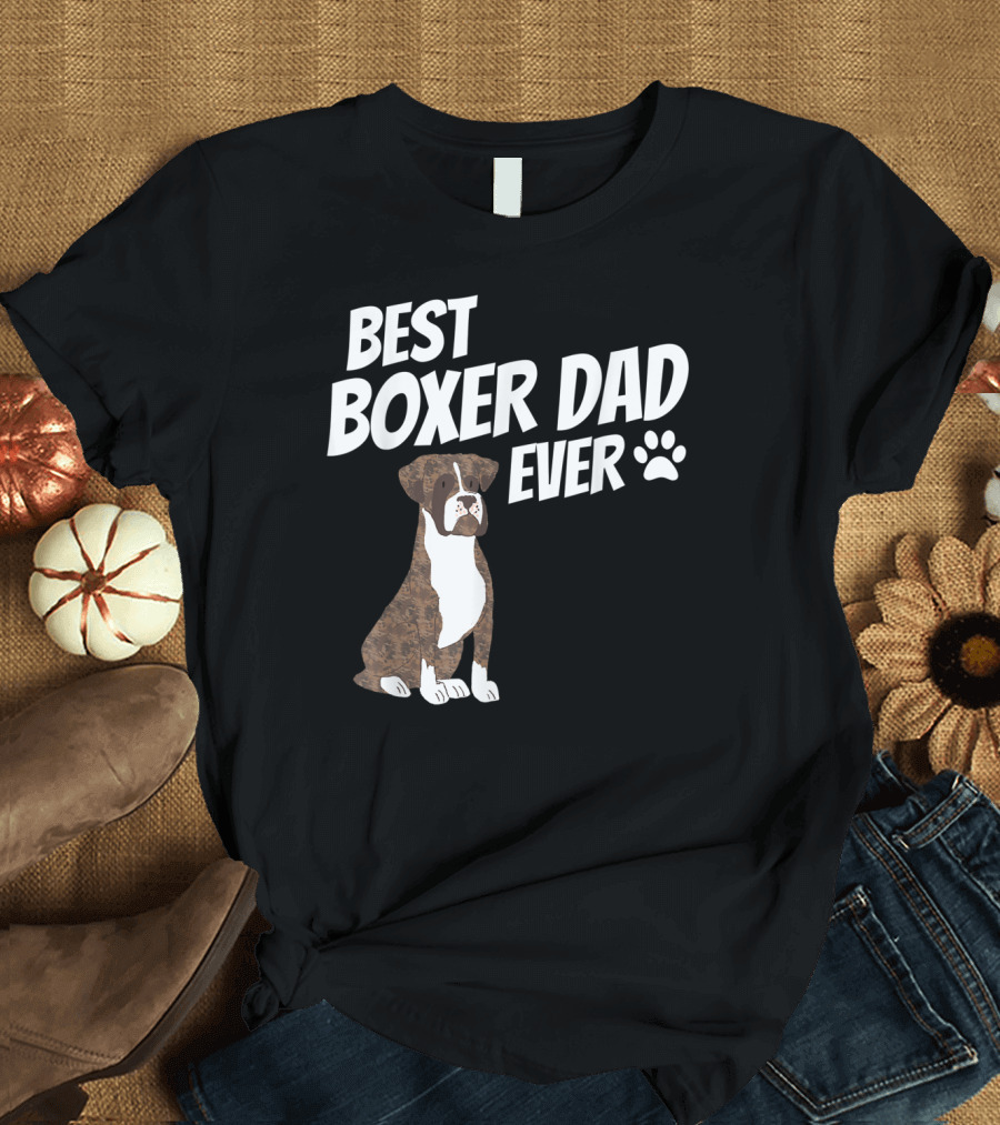 Best Boxer Dad Ever Cute Dog Puppy Pet Lover Paw Prints T-Shirt