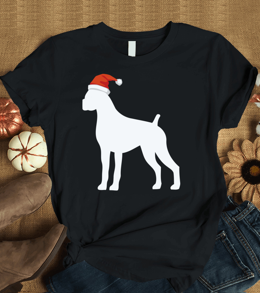 Boxer Dog Wearing Santa Hat Christmas T-Shirt