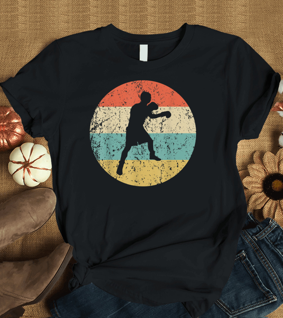Boxing Vintage Boxer Silhouette Retro Circle Stripes T-Shirt