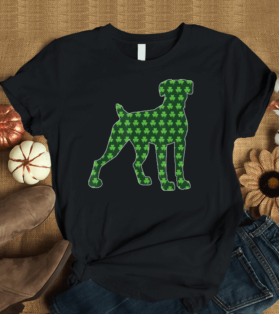 St Patrick's Day Lucky Irish Boxer Dog with Shamrock T-Shirt