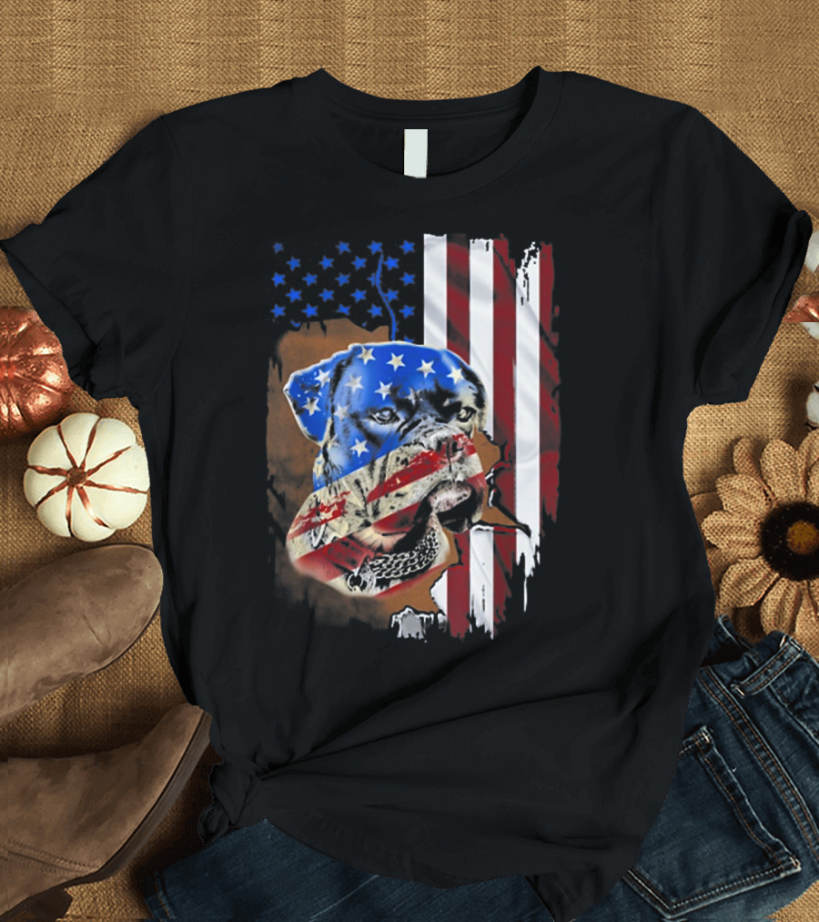 American Flag Boxer Dog Tattoos T-Shirt