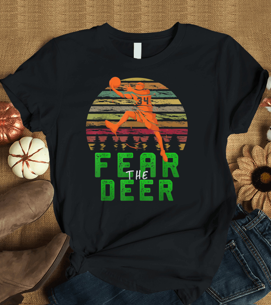 Fear The Deer Milwaukee Basketball Retro Sunset Jumper T-Shirt