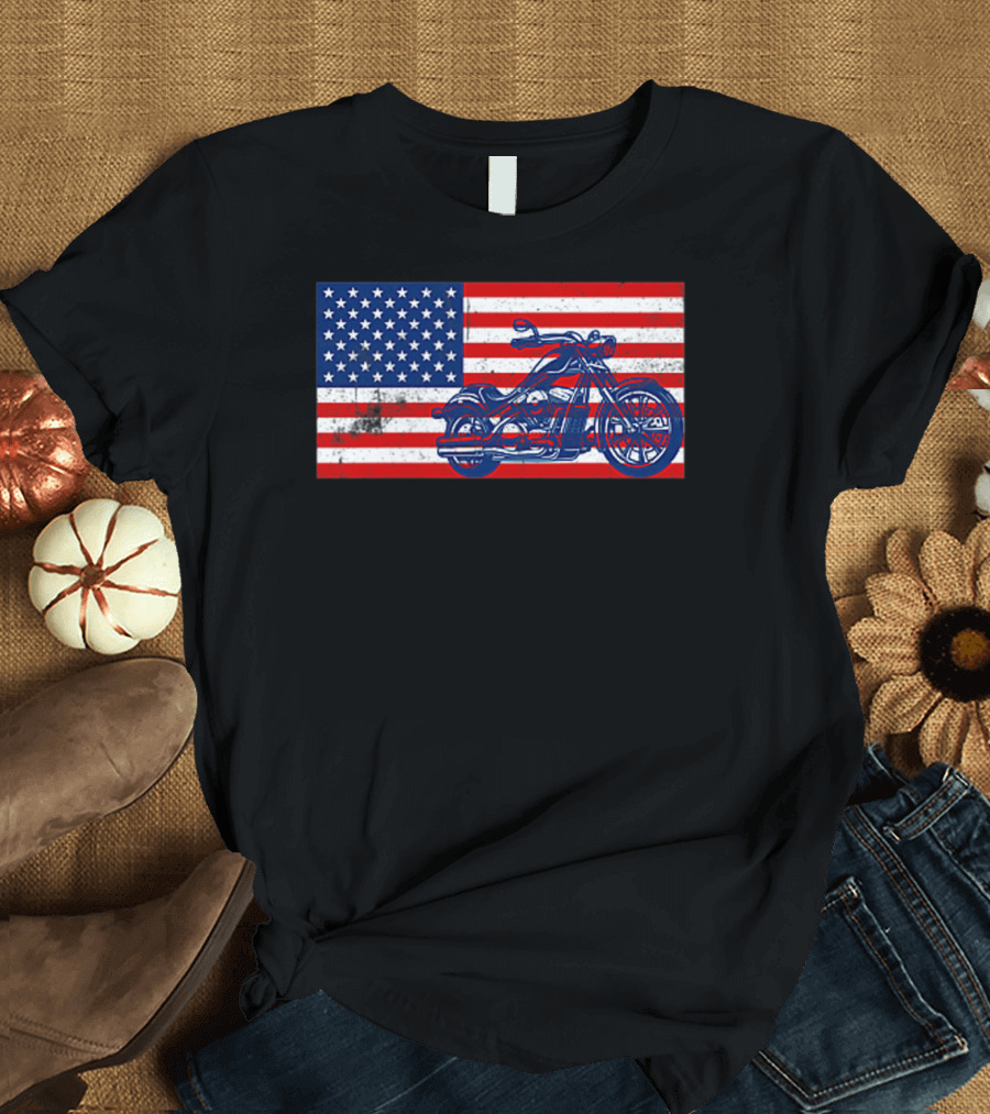 American Flag Motorcycle Stars and Stripes Pocket Motorcycl T-Shirt