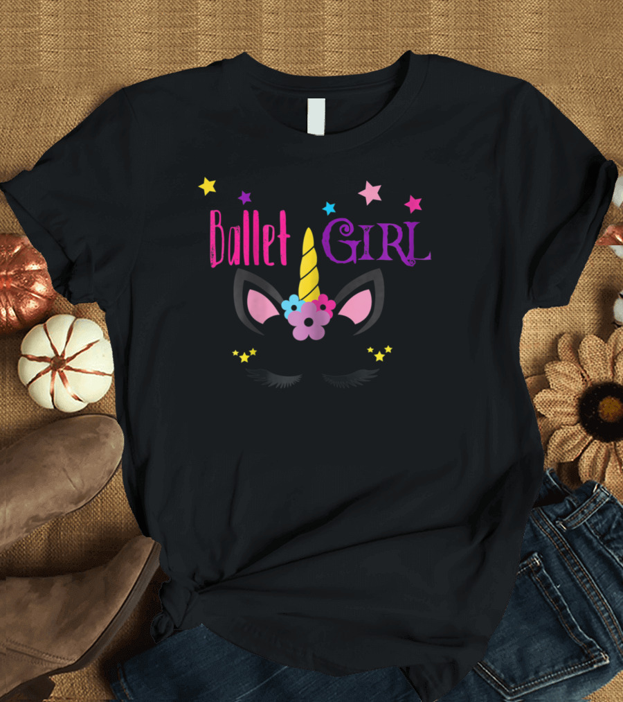 Ballet Girl Unicorn Cute Stars and Flowers T-Shirt