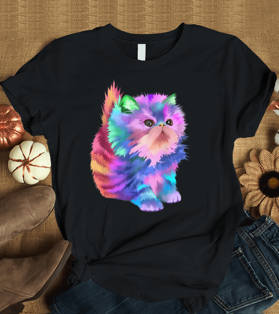 Colorful Rainbow Kitten Rave EDM Cat T-Shirt