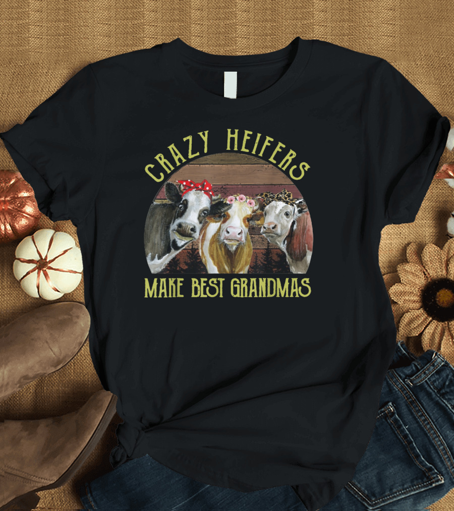Crazy Heifers Make Best Grandmas Funny Cow Trio With Accessories T-Shirt