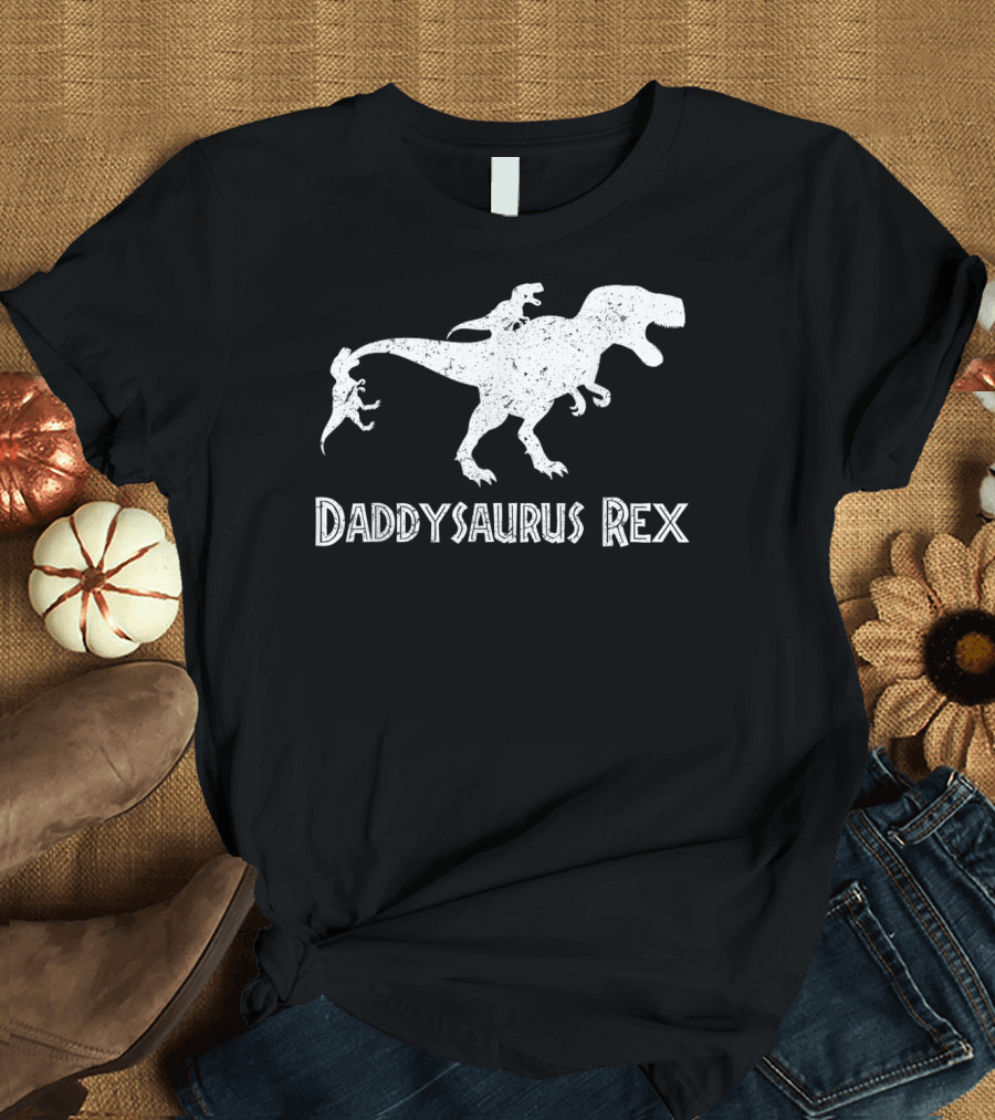 Daddysaurus Rex for Dad with Two Kids Sons Dinosaur T-Shirt