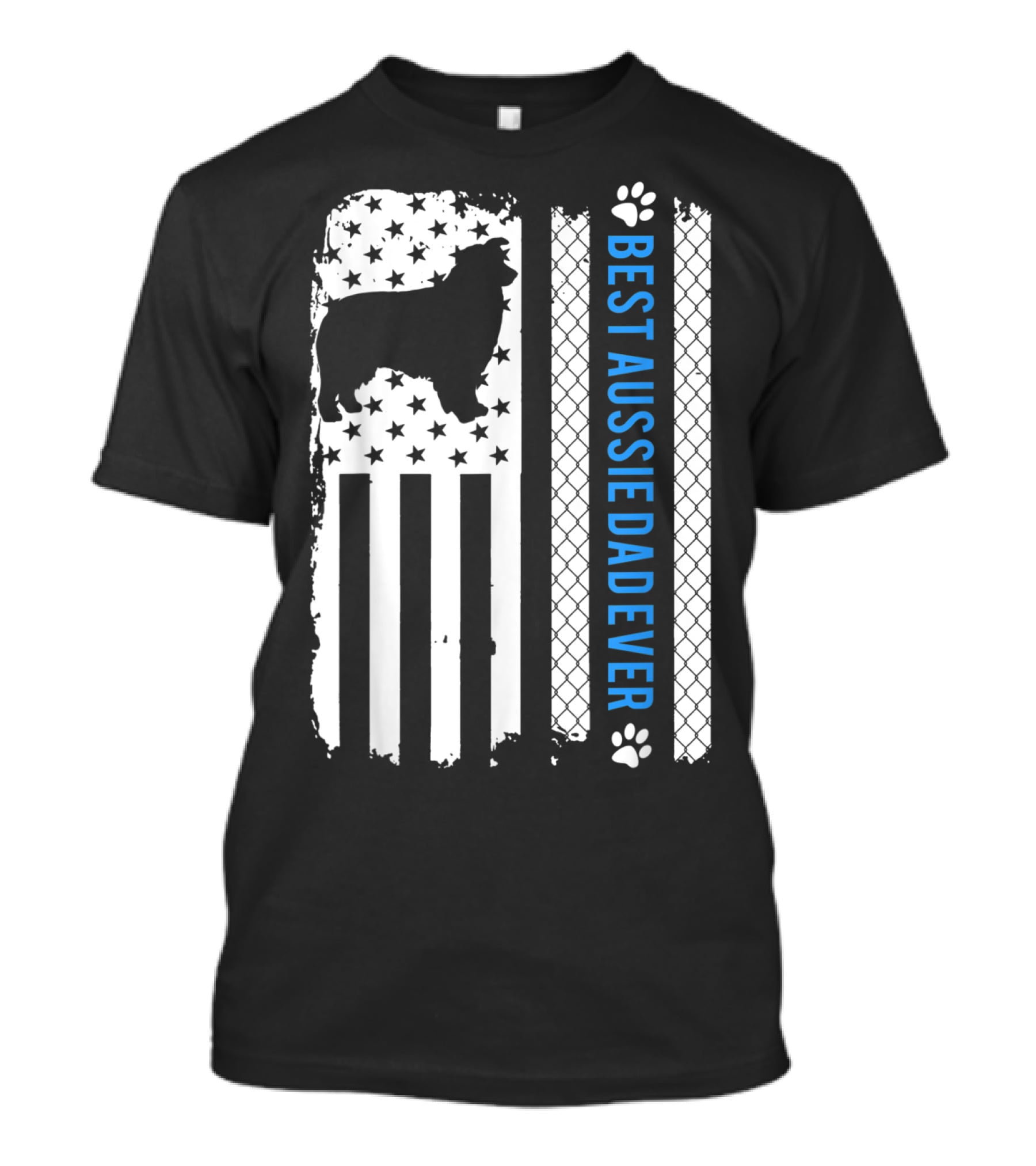 Best Aussie Dad Ever American Flag Dog Silhouette And Paw Prints T-Shirt