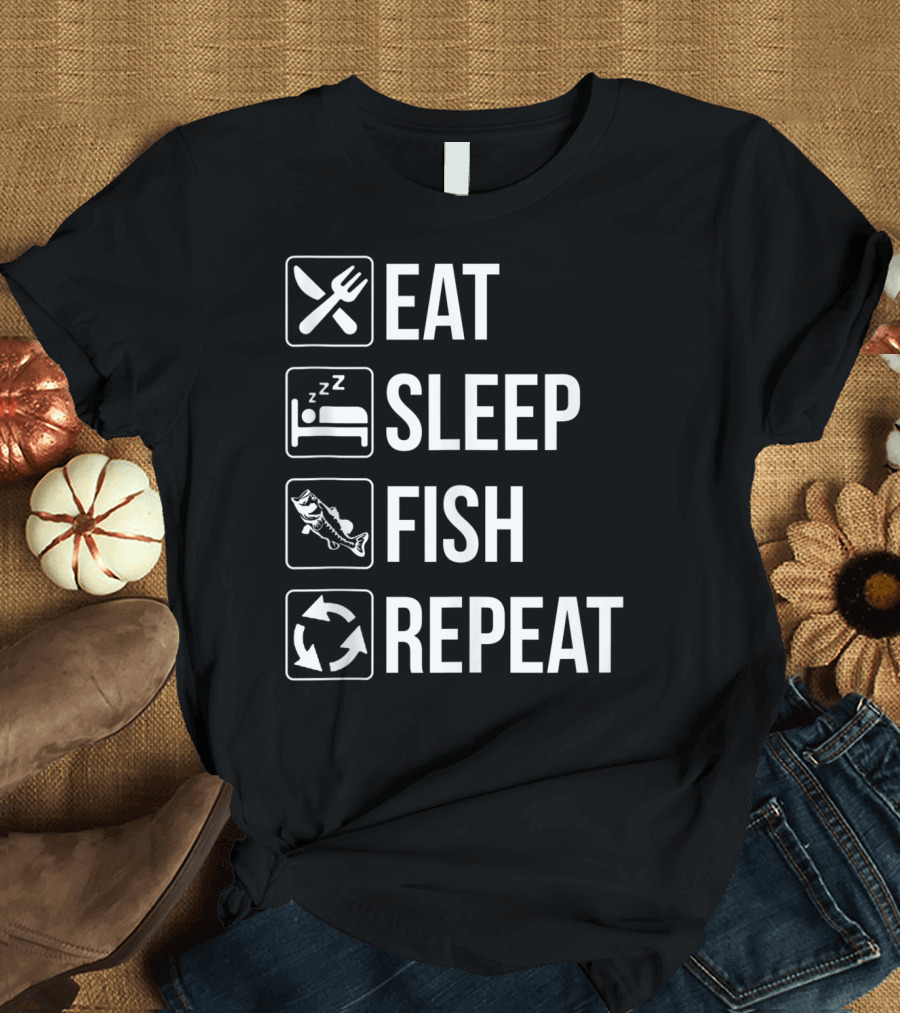 Eat Sleep Fish Repeat Tank Top Funny Fishing Fisherman Iconic Routine Symbols T-Shirt