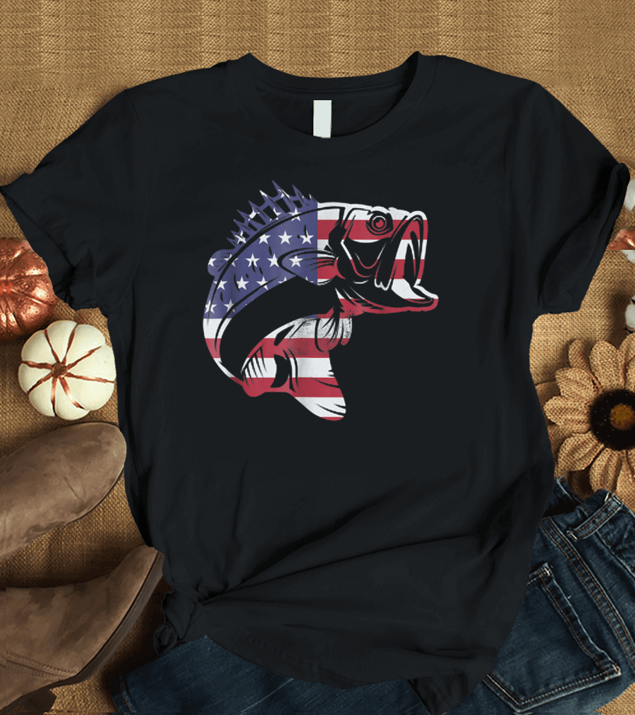 Bass Fishing USA Flag for Fishermen T-Shirt