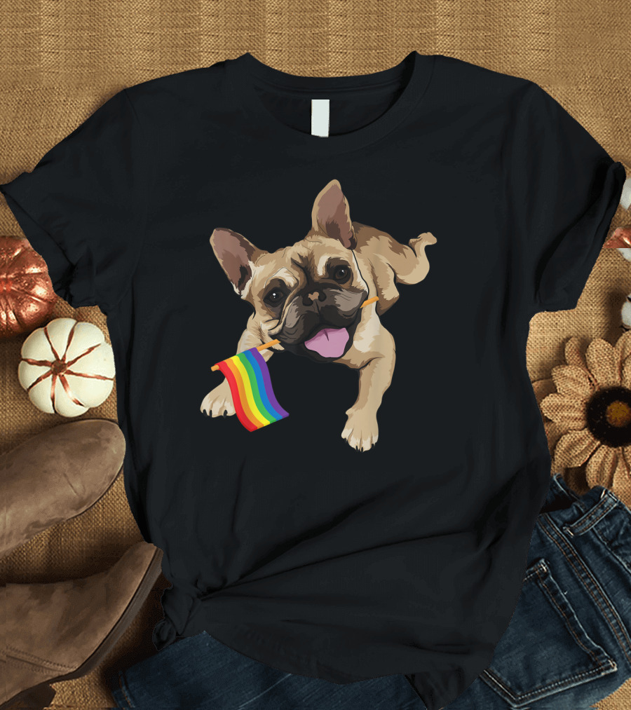 Men Women Kids French Bulldog Holding Gay Pride Flag T-Shirt