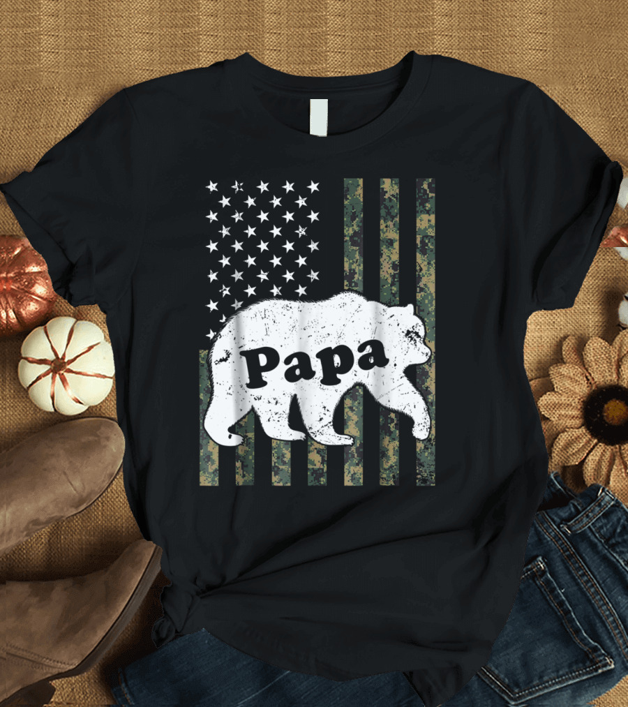 Papa Bear American Flag Camouflage T-Shirt