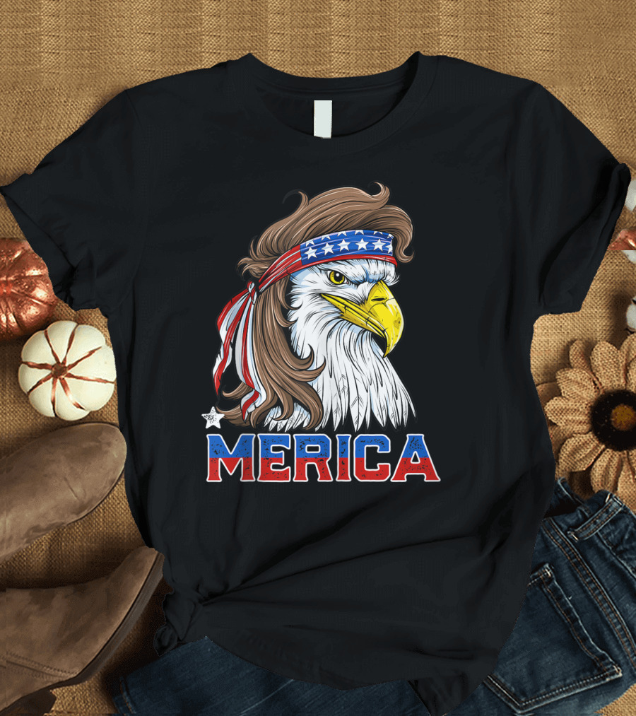 Merica Eagle Mullet Bandana 4th Of July American Patriotic Flag T-Shirt