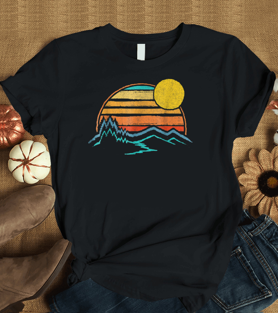 Sunset Mountains Color Fade with Trees and Sun T-Shirt