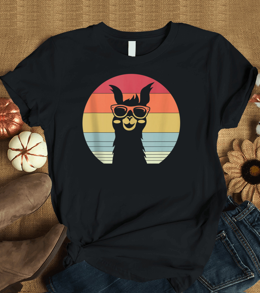 Retro Vintage Best Llama Dad Ever Father's Day Sunset Stripes T-Shirt