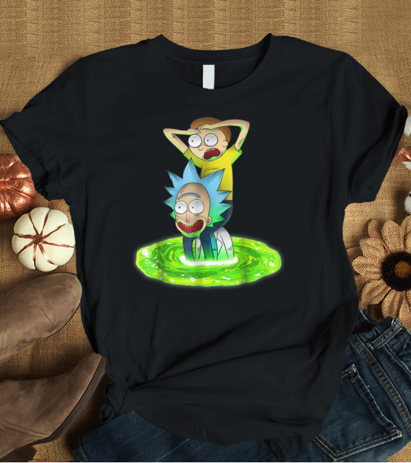 T-Shirt: Rick And Morty Emerging from Green Portal Adventure T-Shirt Rick And Morty Emerging from Green Portal Adventure T-Shirt