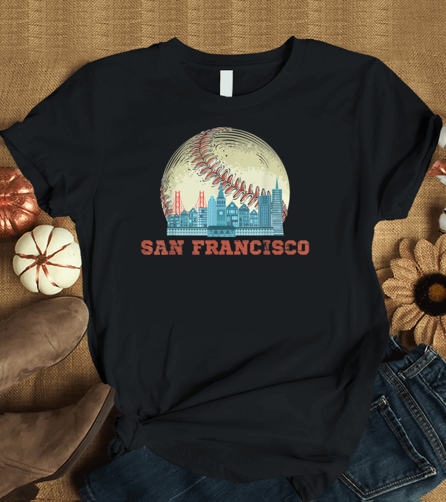 San Francisco Downtown Skyline Bay Area Baseball T-Shirt