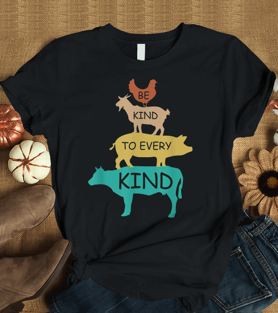 Be Kind To Every Kind Vintage Vegetarian Animal Stack T-Shirt