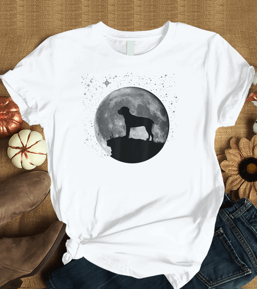 Cane Corso Silhouette Against Full Moon and Starry Sky T-Shirt