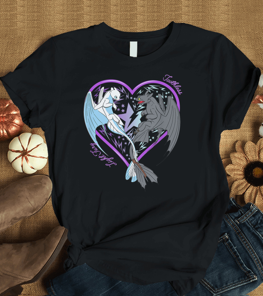 Toothless and Light Fury Heart Night How to Train Your Dragon 3 Hidden World T-Shirt