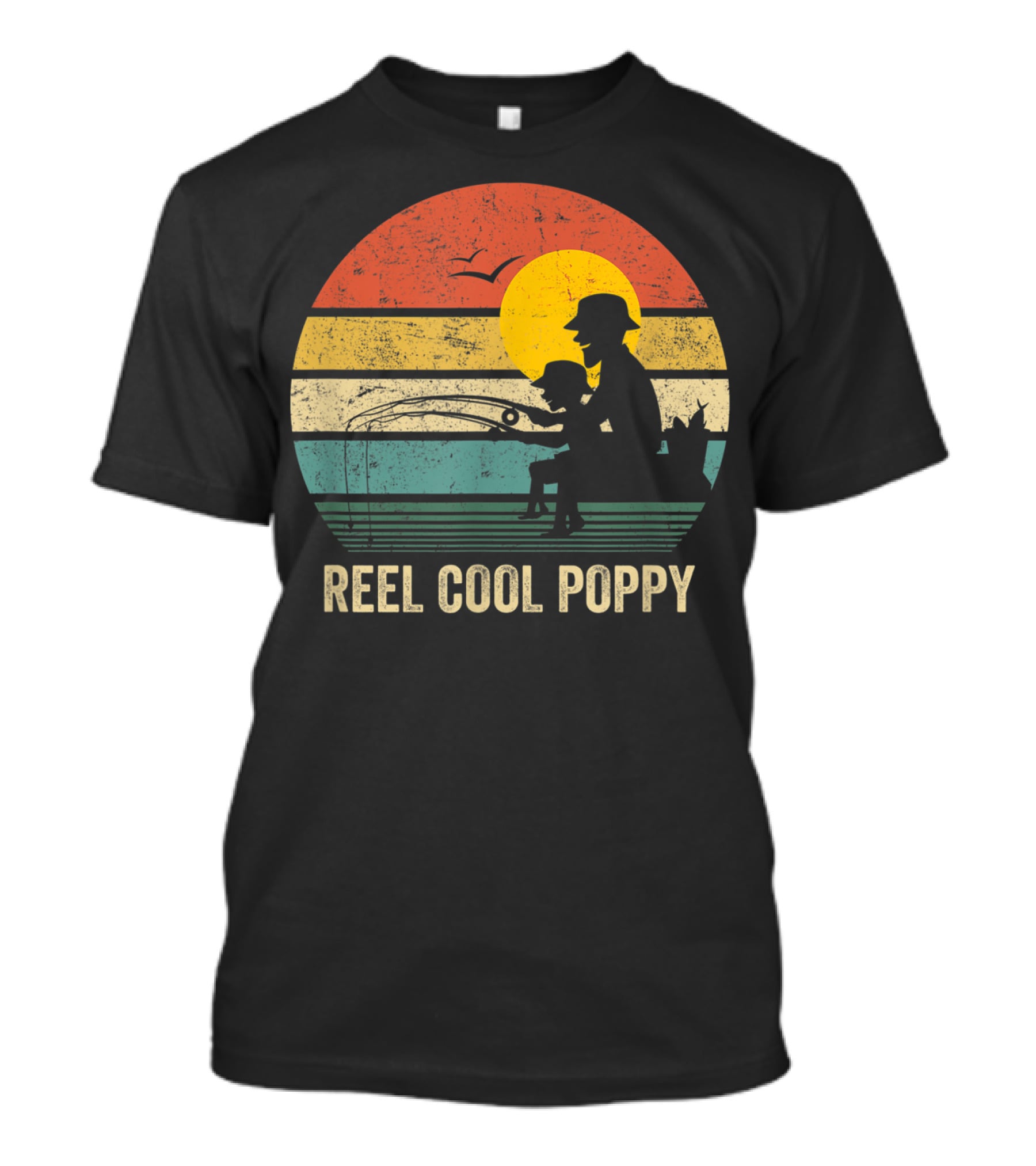 Reel Cool Poppy Vintage Fisherman Father's Retro Style Sun T-Shirt