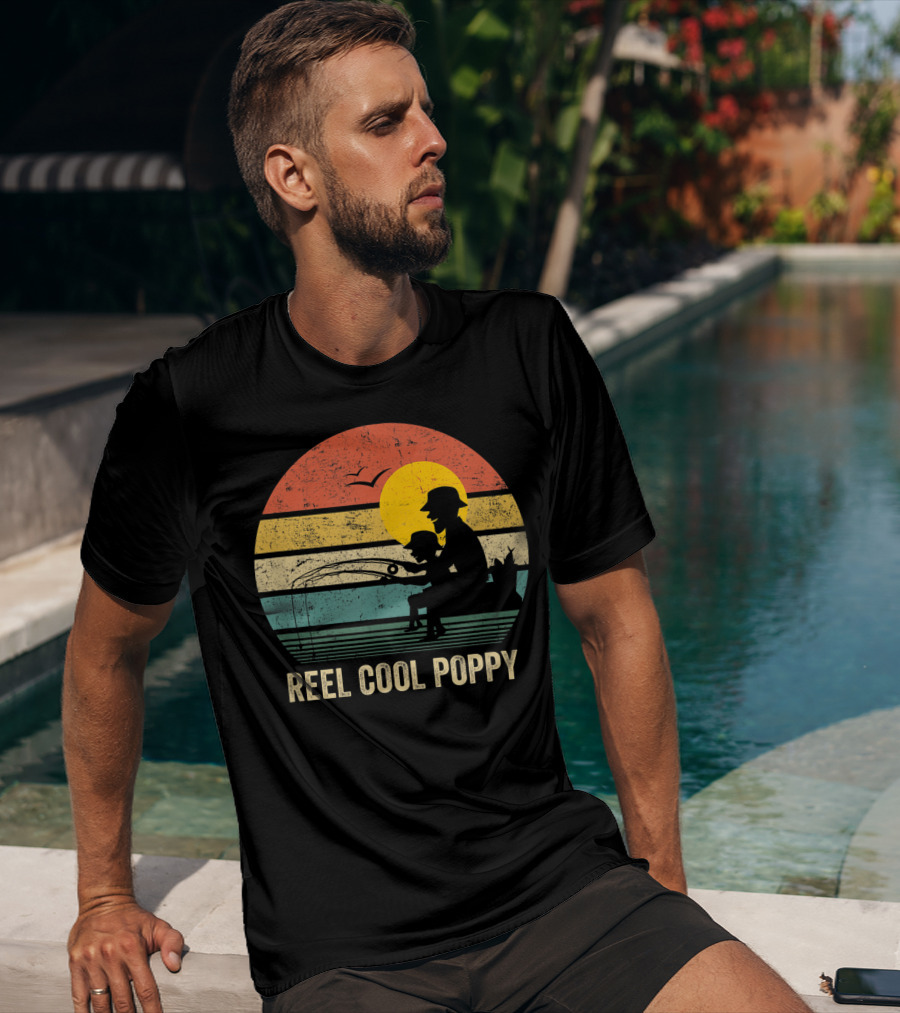 Reel Cool Poppy Vintage Fisherman Father's Retro Style Sun T-Shirt