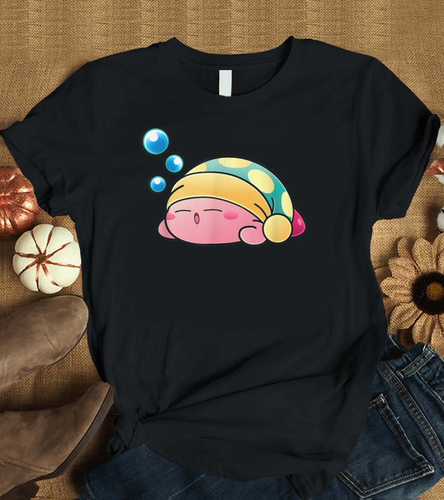 Sleeping Kirby Nightcap Bubbles T-Shirt