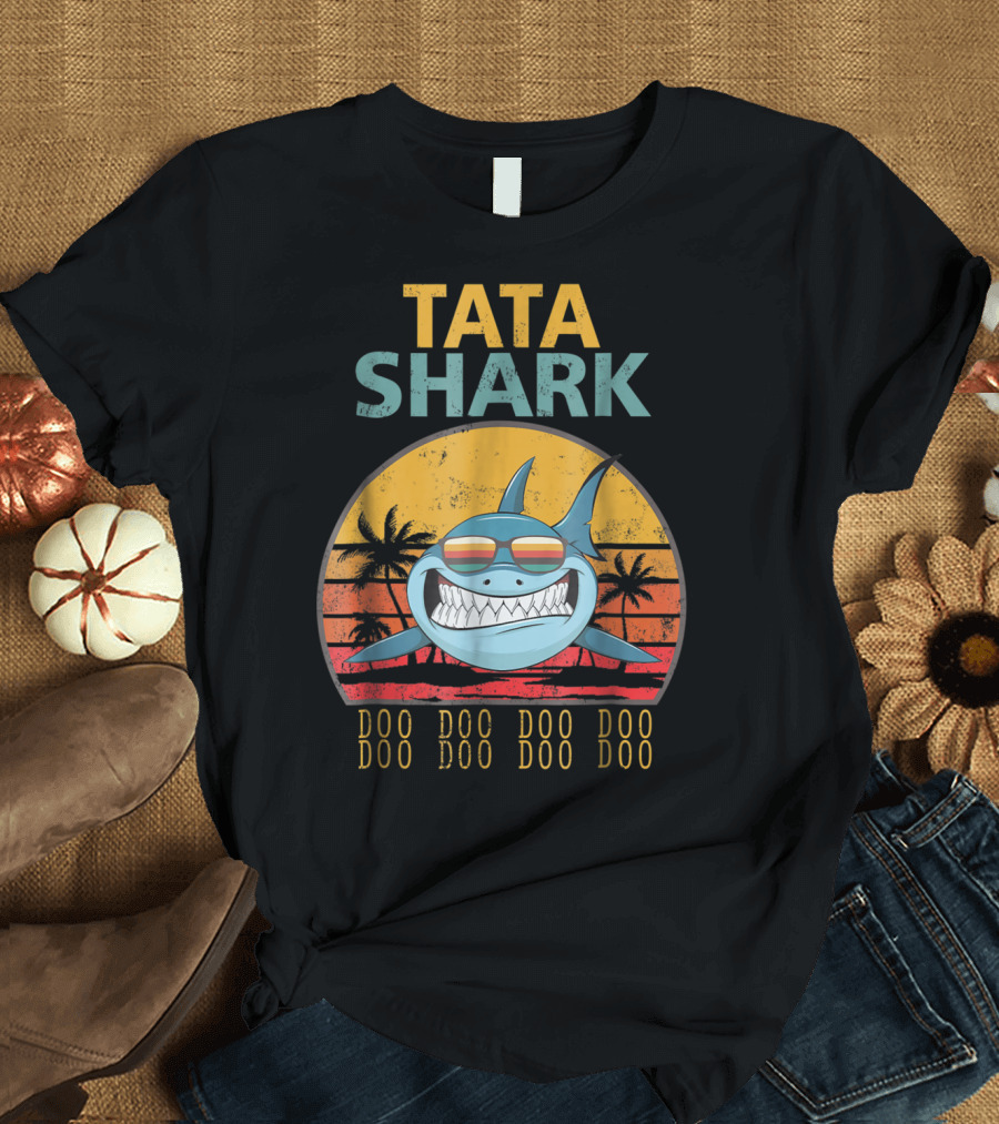 TATA Shark Doo Doo Doo Retro Sunset Palms T-Shirt
