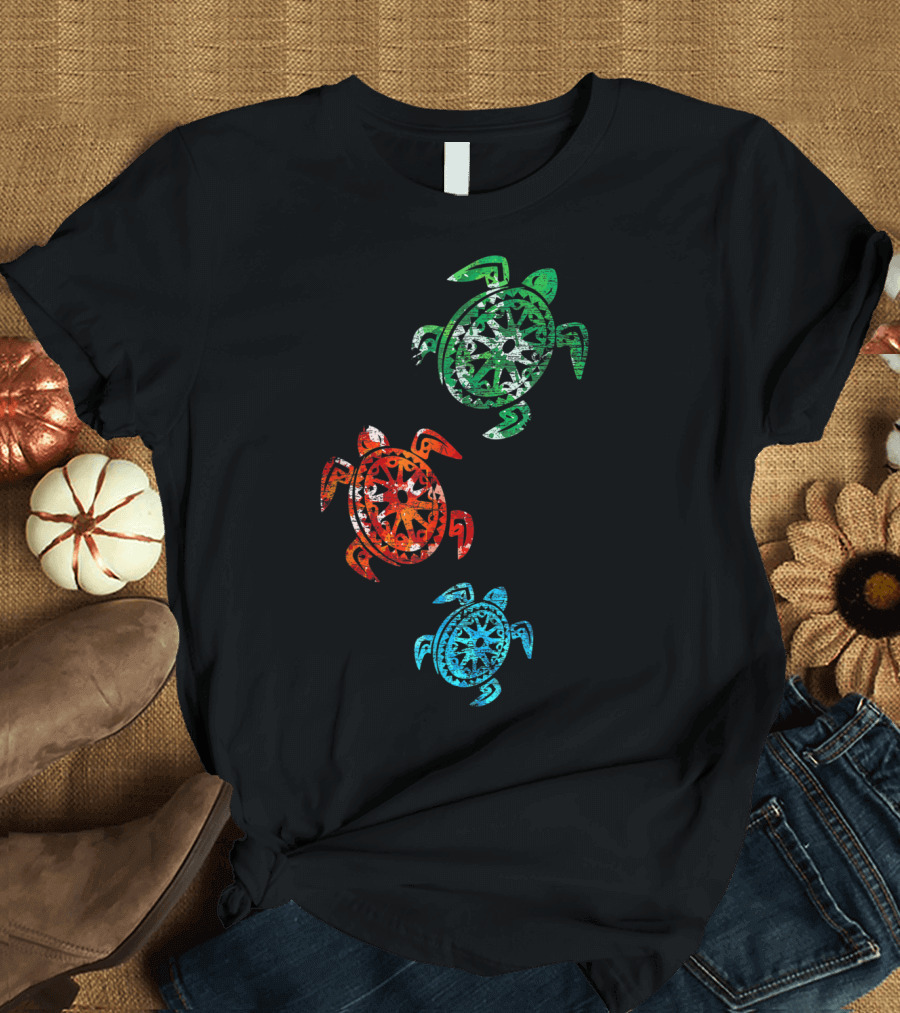 Turtles Save The Turtles Climate Change Green Red Blue T-Shirt