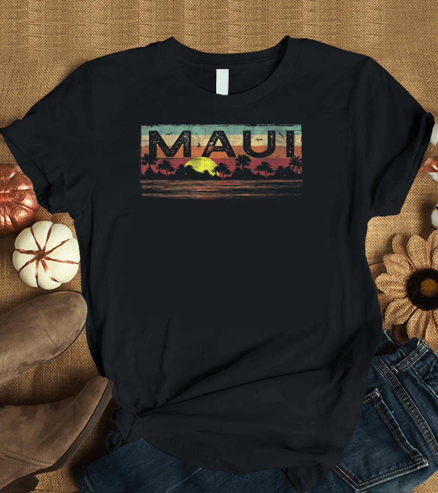 Maui Hawaii Vintage Tropical Sunset Palms T-Shirt