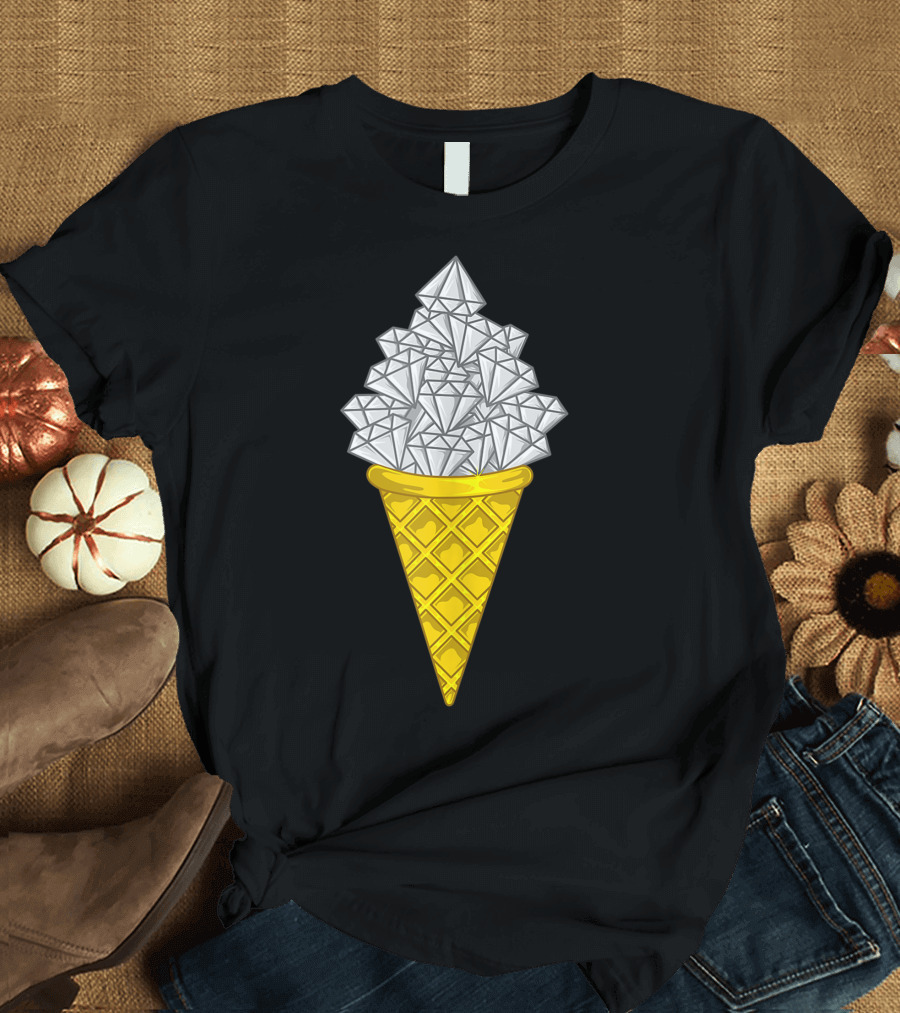 Diamond Icecream Waffle Cone with Gemstone Scoops T-Shirt