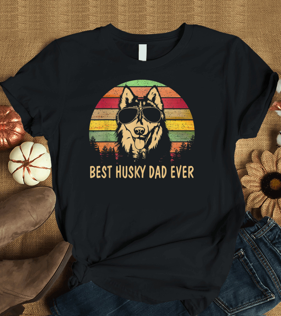 Best Husky Dad Ever Father's Day Men's Retro Sunglasses Dog T-Shirt