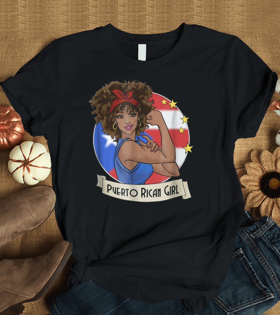 Puerto Rican Girl Strong Pride with Puerto Rico Flag and Stars T-Shirt