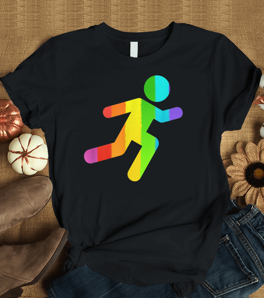 Rainbow Stick Figure Running T-Shirt