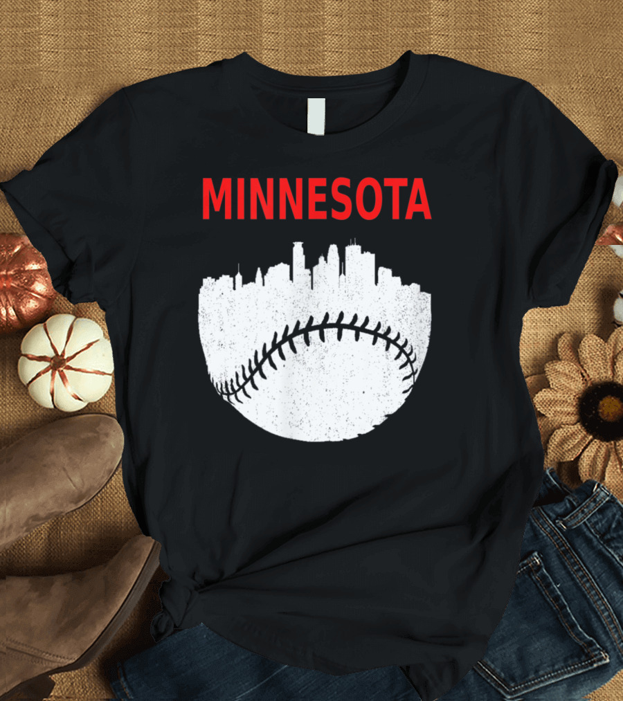 Minnesota Baseball Minneapolis Cityscape Retro Vin T-Shirt