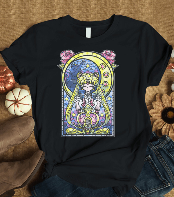 T-Shirt: Sailor Moon Blessing Stained Glass Style Roses and Moon Phases T-Shirt Sailor Moon Blessing Stained Glass Style Roses and Moon Phases T-Shirt