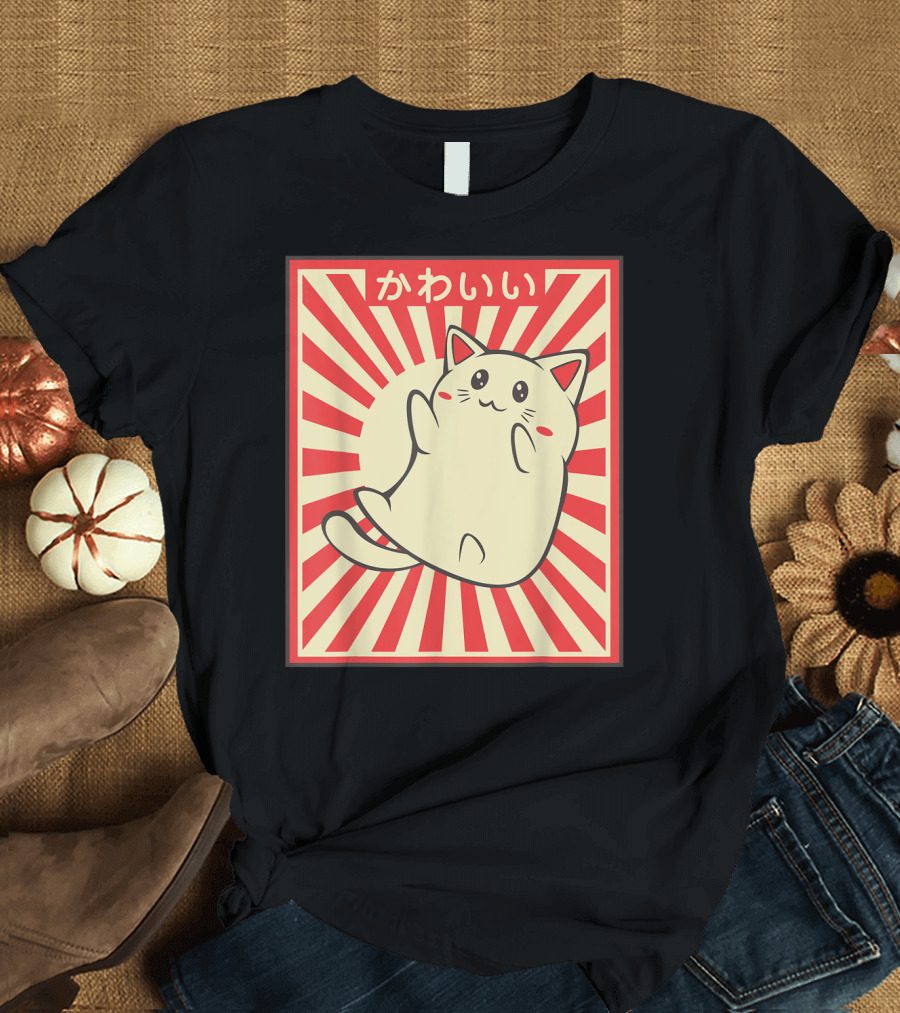 Vintage Japanese Kawaii Meowing Cat Lover T-Shirt