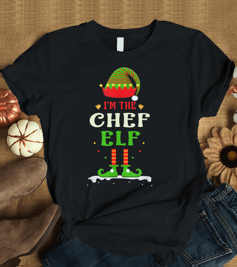 I'm The Chef Elf Christmas Hat and Striped Shoes T-Shirt
