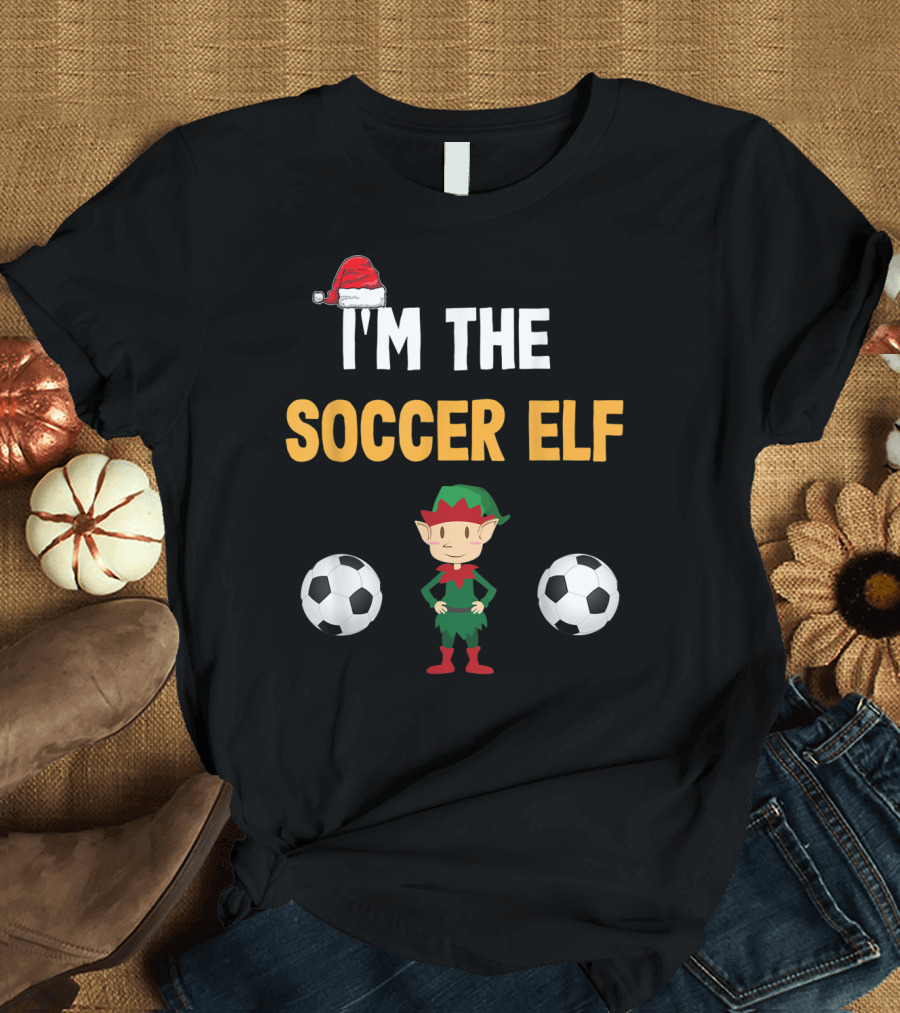 I'M THE SOCCER ELF Santa Hat Footballs T-Shirt