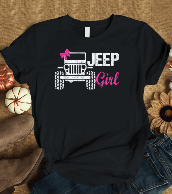 T-Shirt: Jeep Girl Offroad Funny Men Women Kids Jeeps's with Pink Bow T-Shirt Jeep Girl Offroad Funny Men Women Kids Jeeps's with Pink Bow T-Shirt